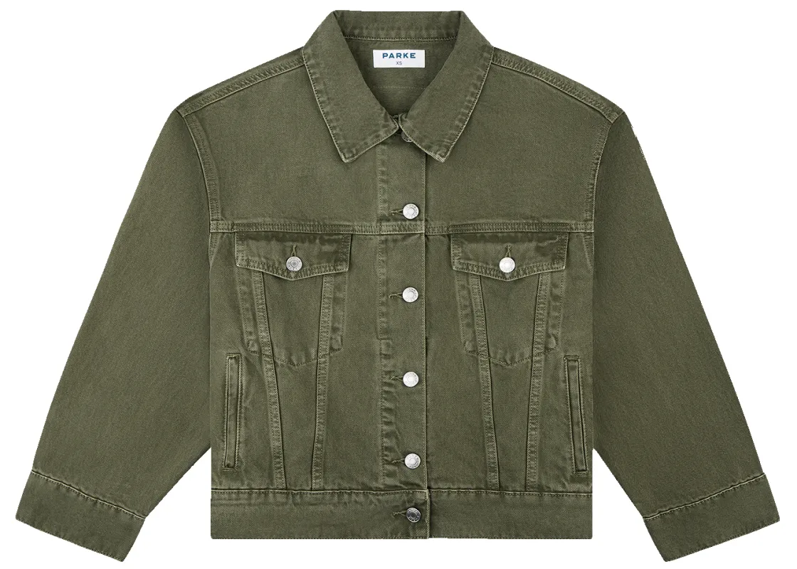 Oversized Denim Jacket - Olive sold by Parke Official