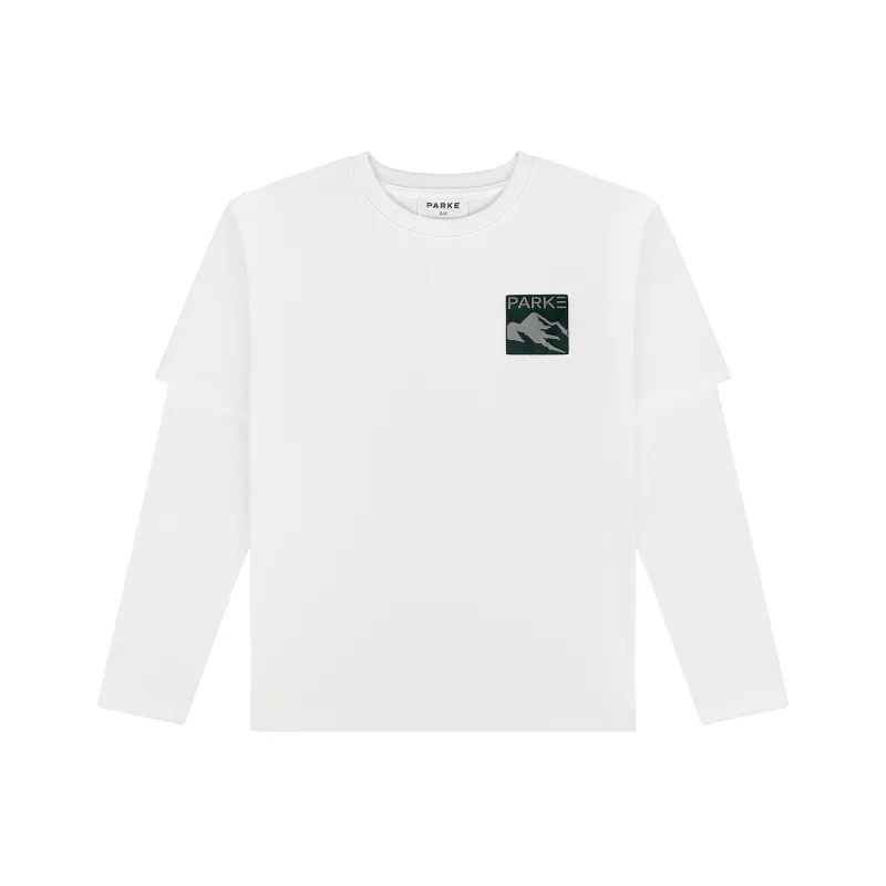 Layered Graphic Long Sleeve Shirt - White + Patch made by Parke Official