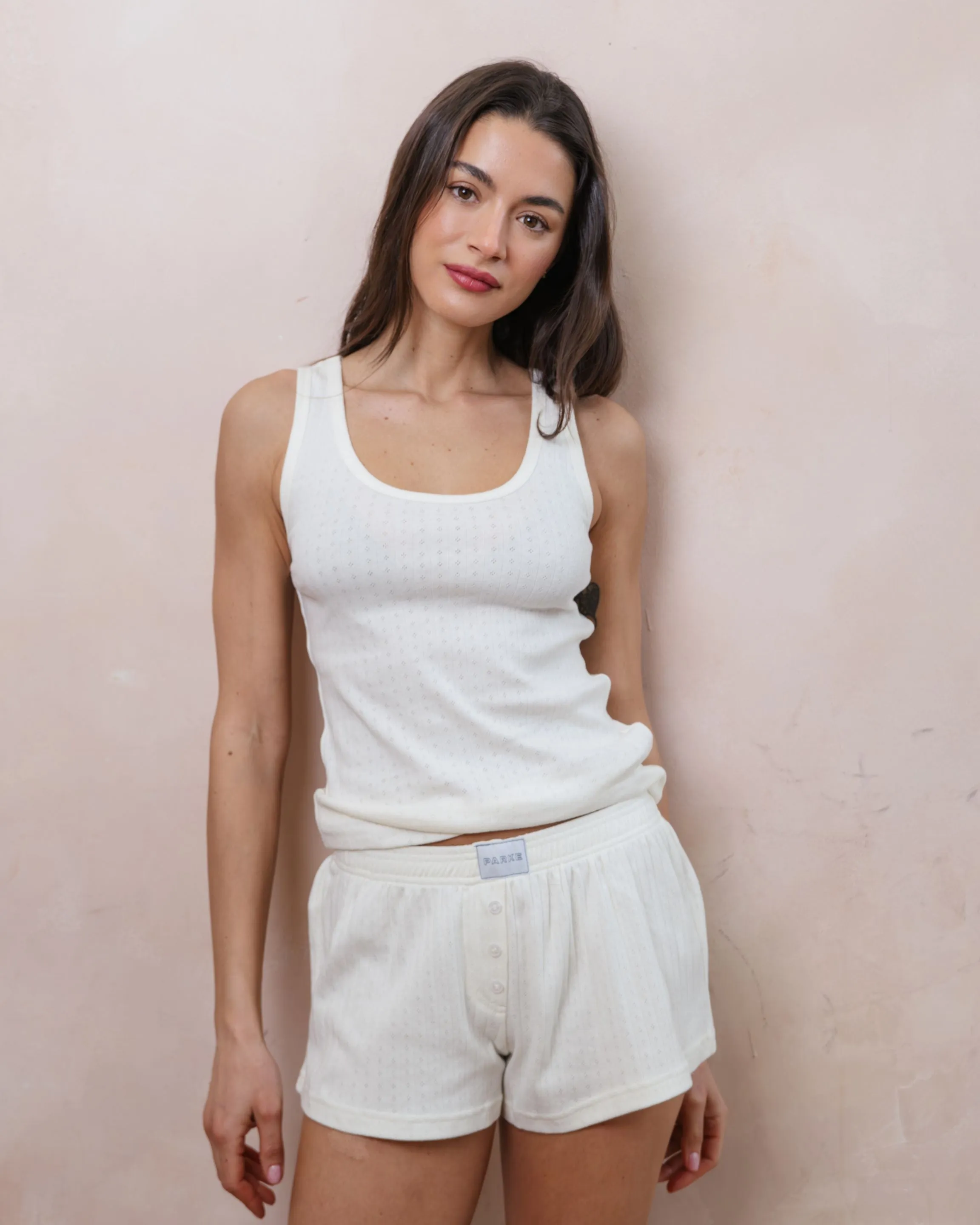Pointelle Cotton Boxer Shorts - Pearl sold by Parke Official product image thumbnail 2