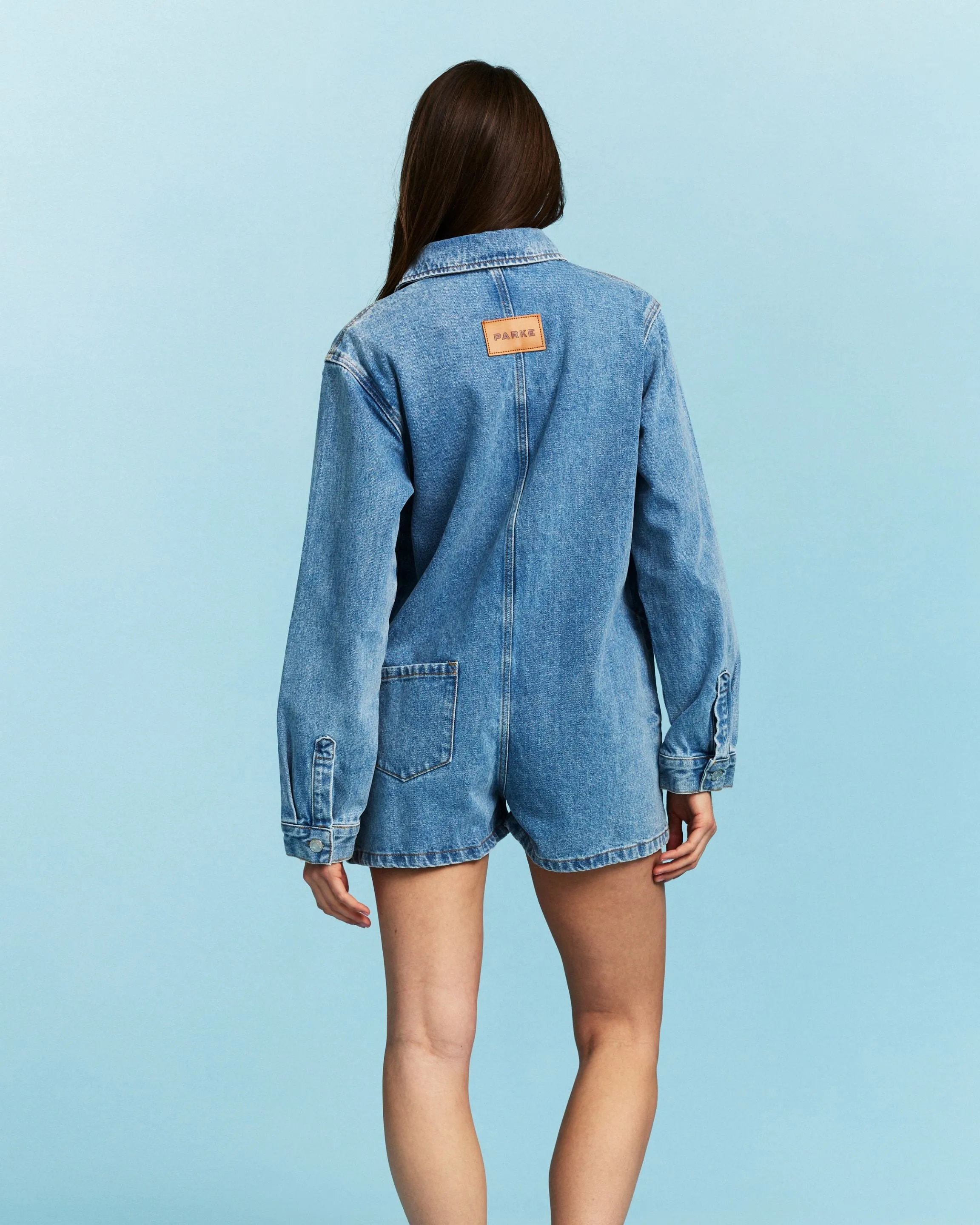 Long Sleeve Denim Romper - Vintage Wash sold by Parke Official product image thumbnail 4