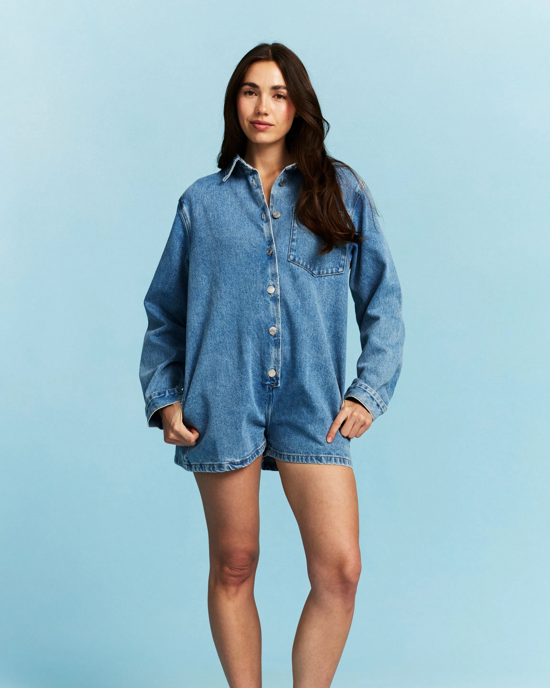 Long Sleeve Denim Romper - Vintage Wash sold by Parke Official product image thumbnail 2