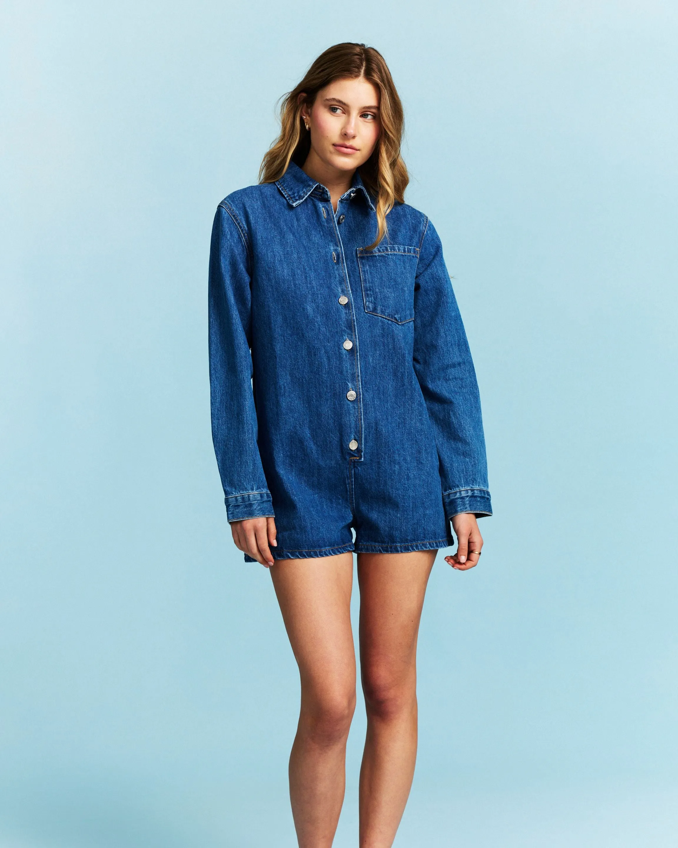 Long Sleeve Denim Romper - Medium Wash sold by Parke Official product image thumbnail 2