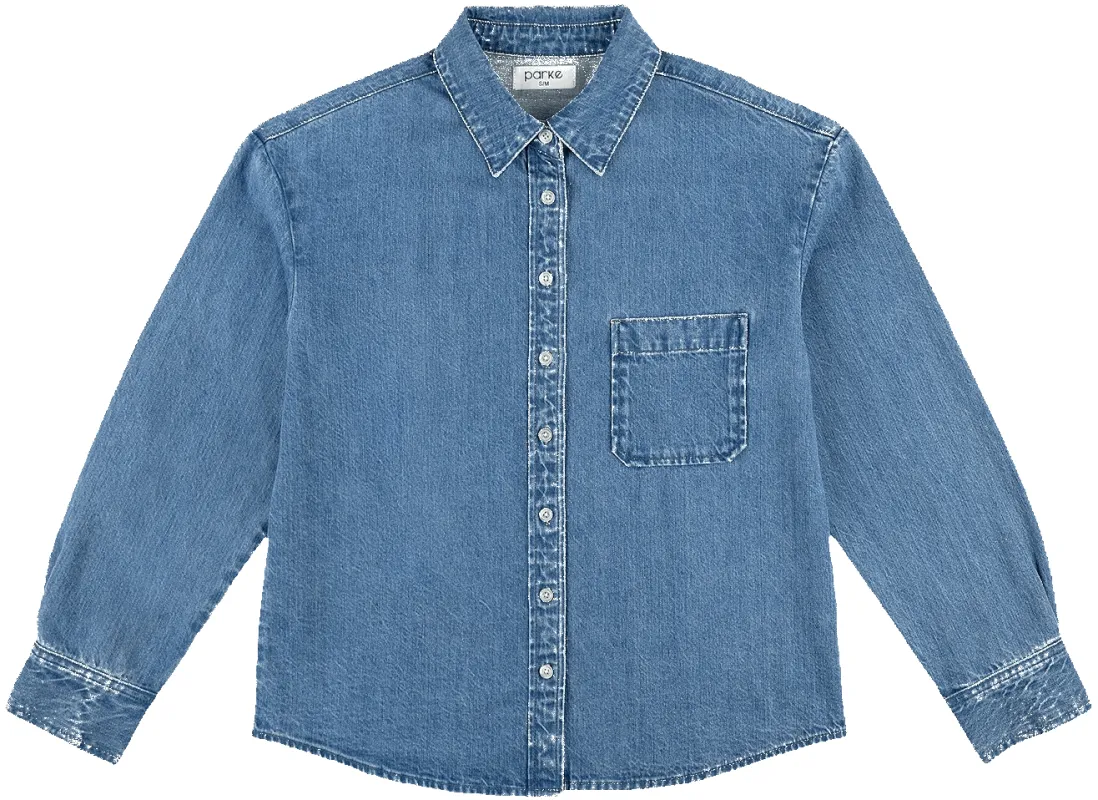 Long Sleeve Denim Shirt - Medium Wash made by Parke Official