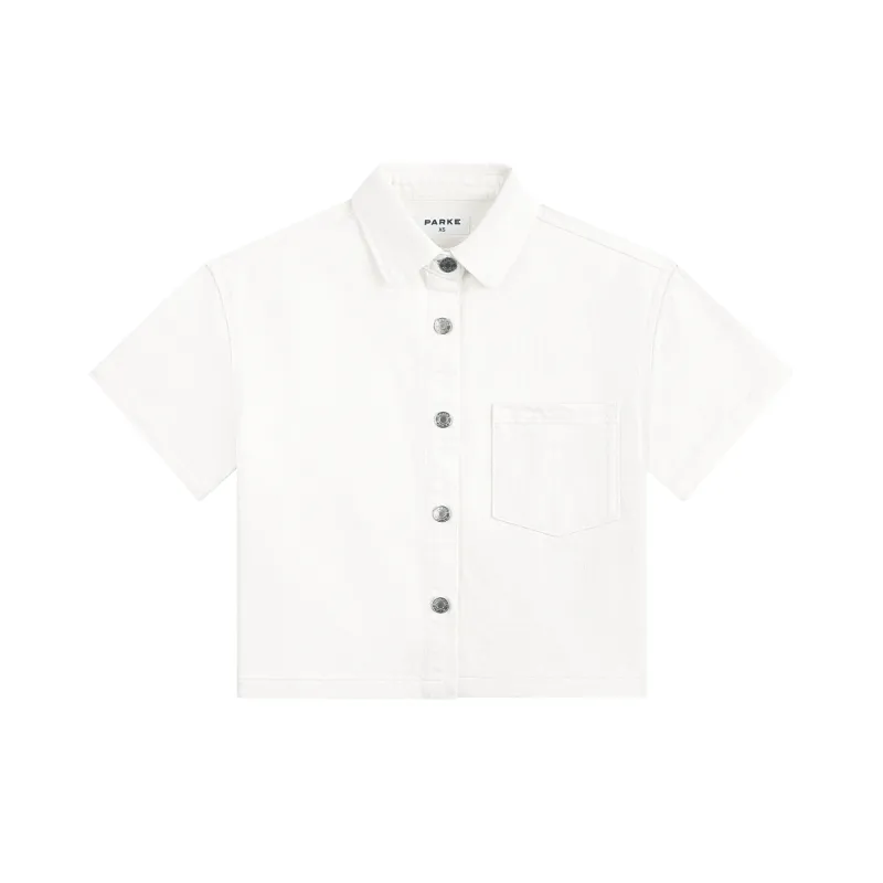 Cropped Short Sleeve Denim Shirt - White made by Parke Official