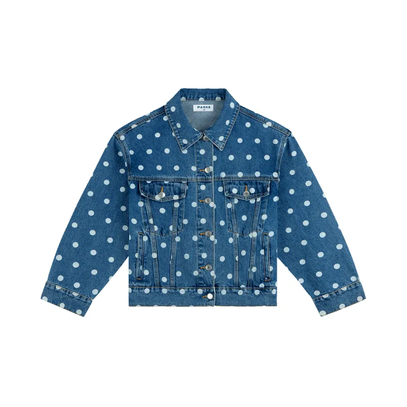 Polka Dot Oversized Denim Jacket - Medium Wash Polka Dot made by Parke Official