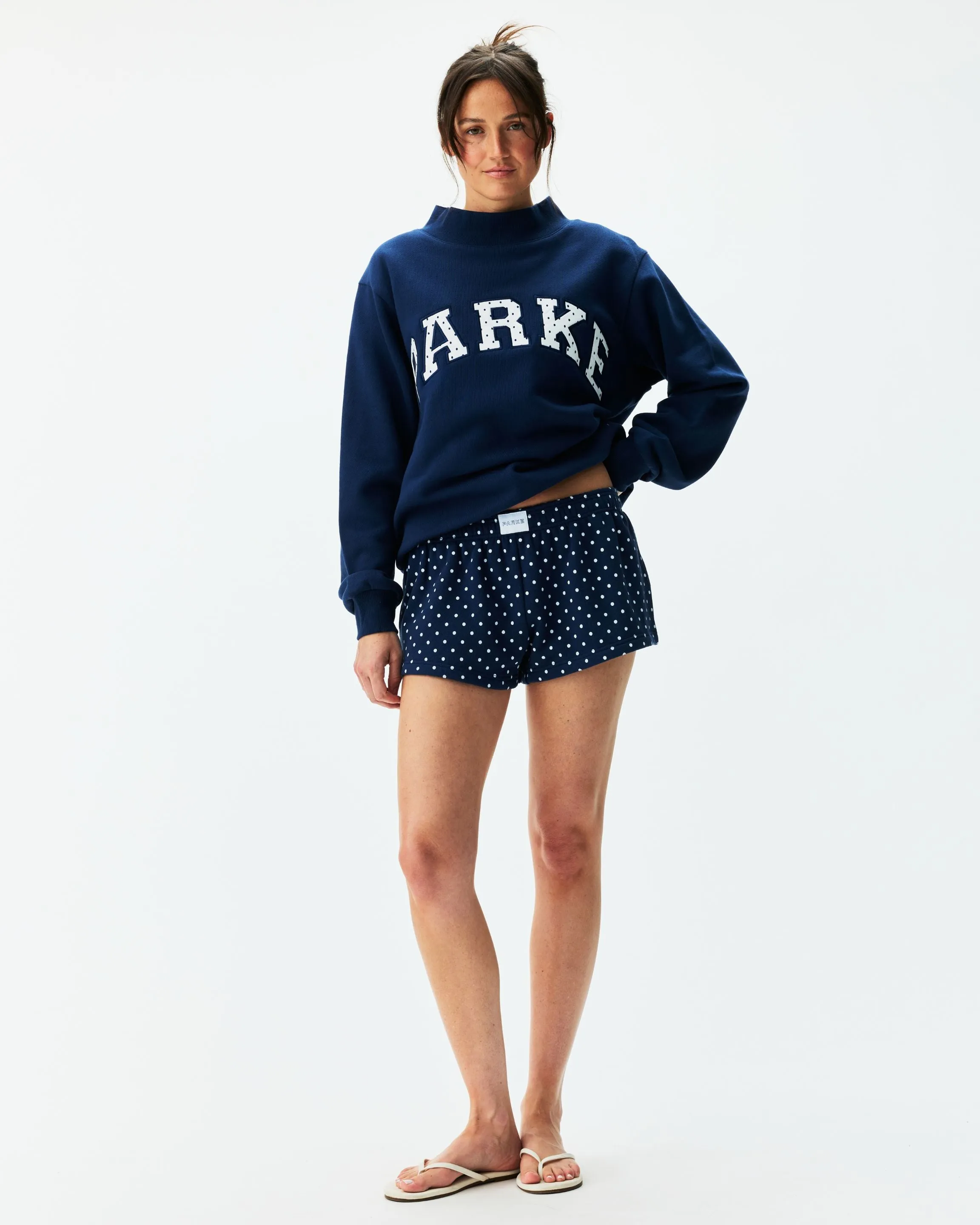 Preorder Boxer Sweatshorts - Denim Polka Dots sold by Parke Official product image thumbnail 2