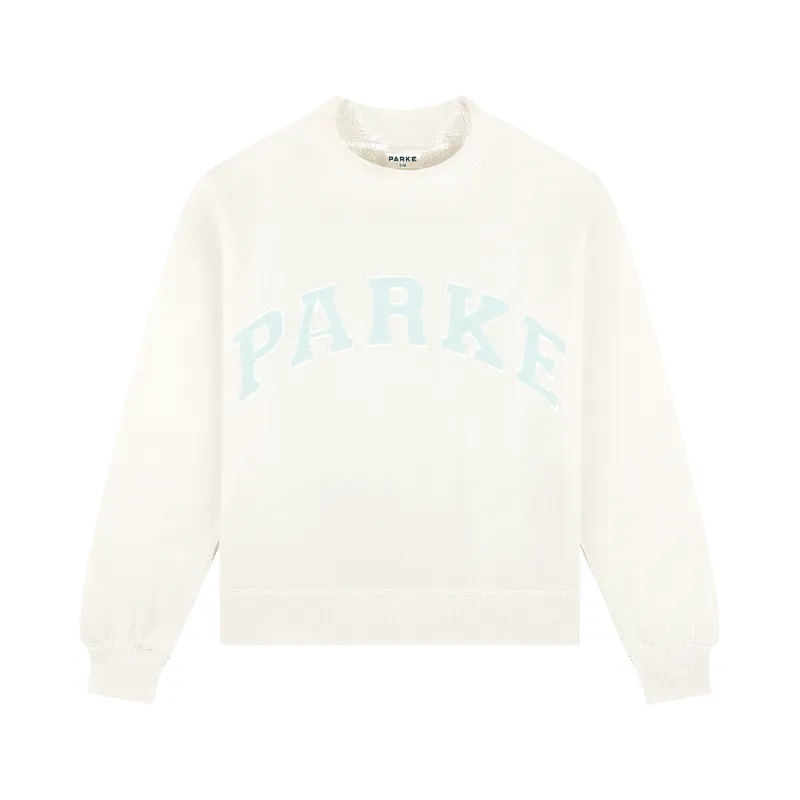 Bridal Varsity Mockneck - Pearl + Pale Blue made by Parke Official