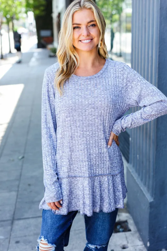 Navy Two Tone Wide Rib Tunic Top sold by Roxie’s Picks