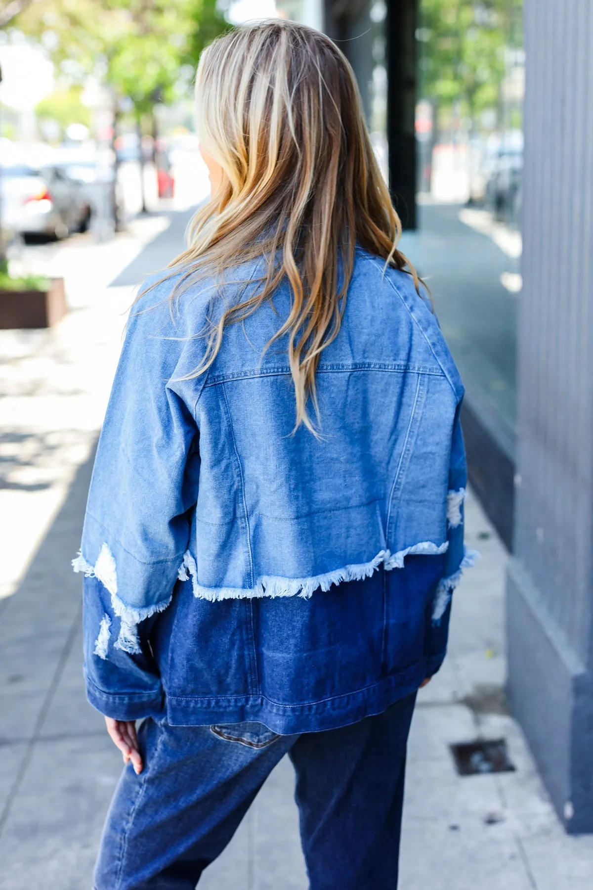Blue Color Block Distressed Denim Jacket sold by Roxie’s Picks product image thumbnail 2