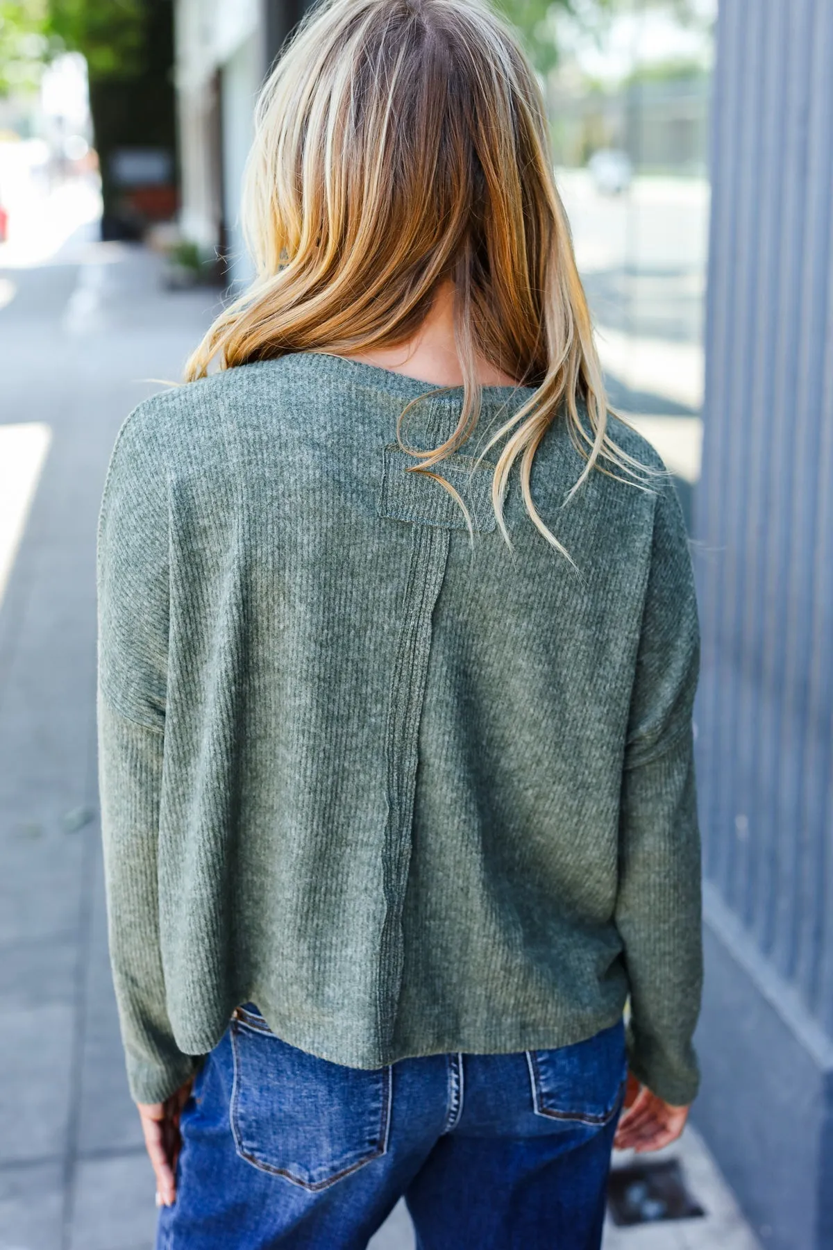 Olive Ribbed Dolman Cropped Sweater sold by Roxie’s Picks product image thumbnail 3