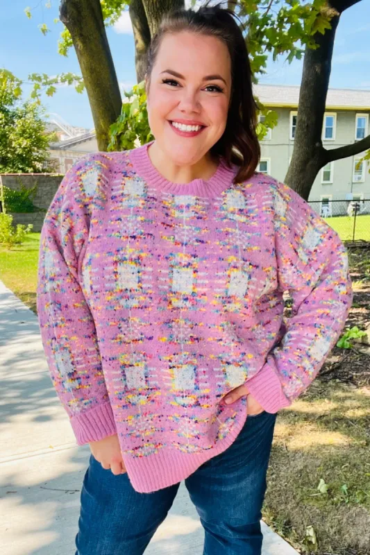 Adorable Pink Multicolor Popcorn Knit Sweater sold by Roxie’s Picks