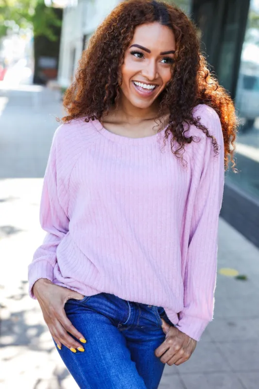 Feel Your Best Mauve Ribbed Brushed Hacci Sweater sold by Roxie’s Picks