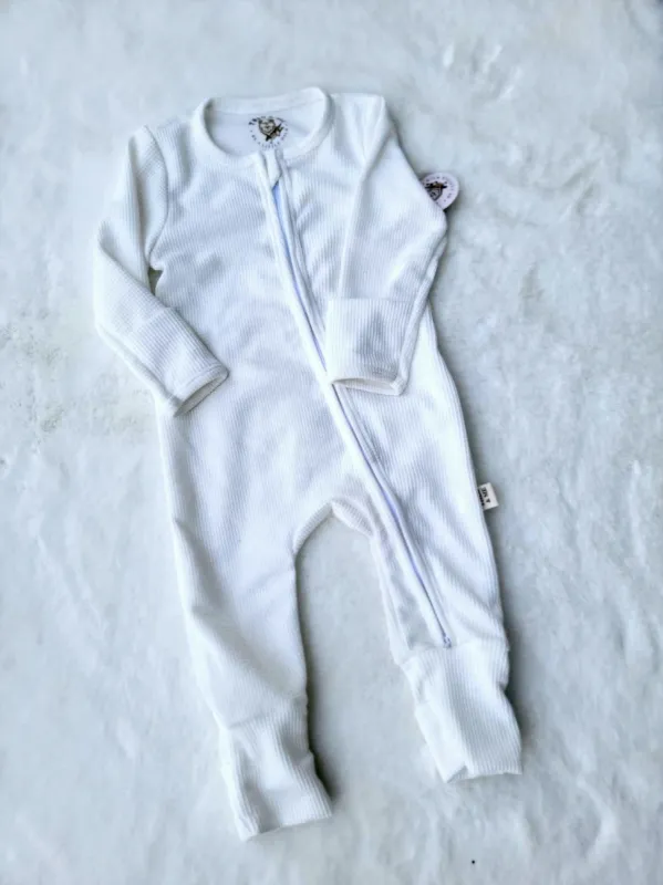 Unisex Soft Sleepers - Solid White/Creme Waffle Knit made by Roxie’s Picks