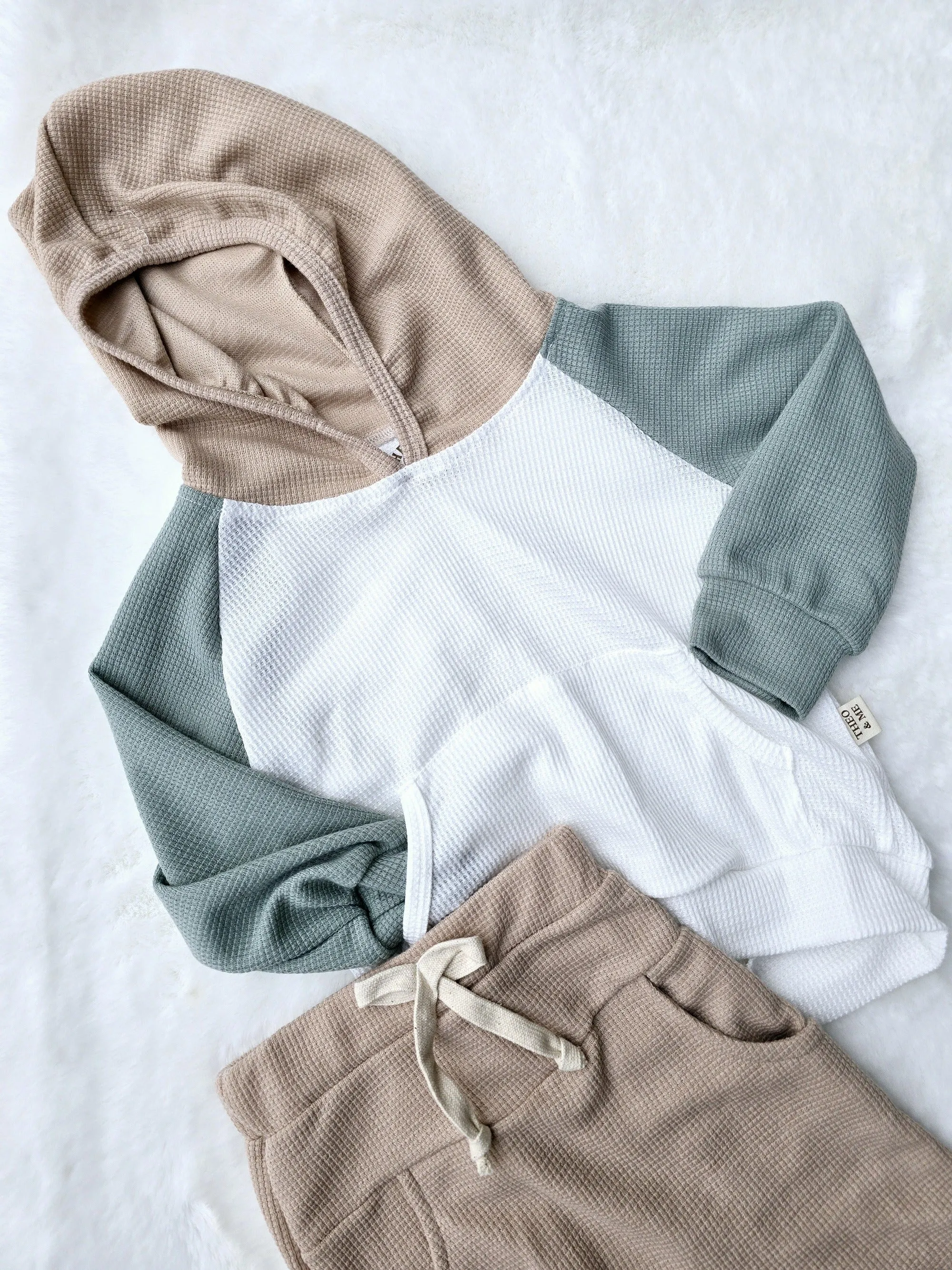 Boys 2 PC Set - Waffle Color Block Green White Brown Sweat Set sold by Roxie’s Picks product image thumbnail 2