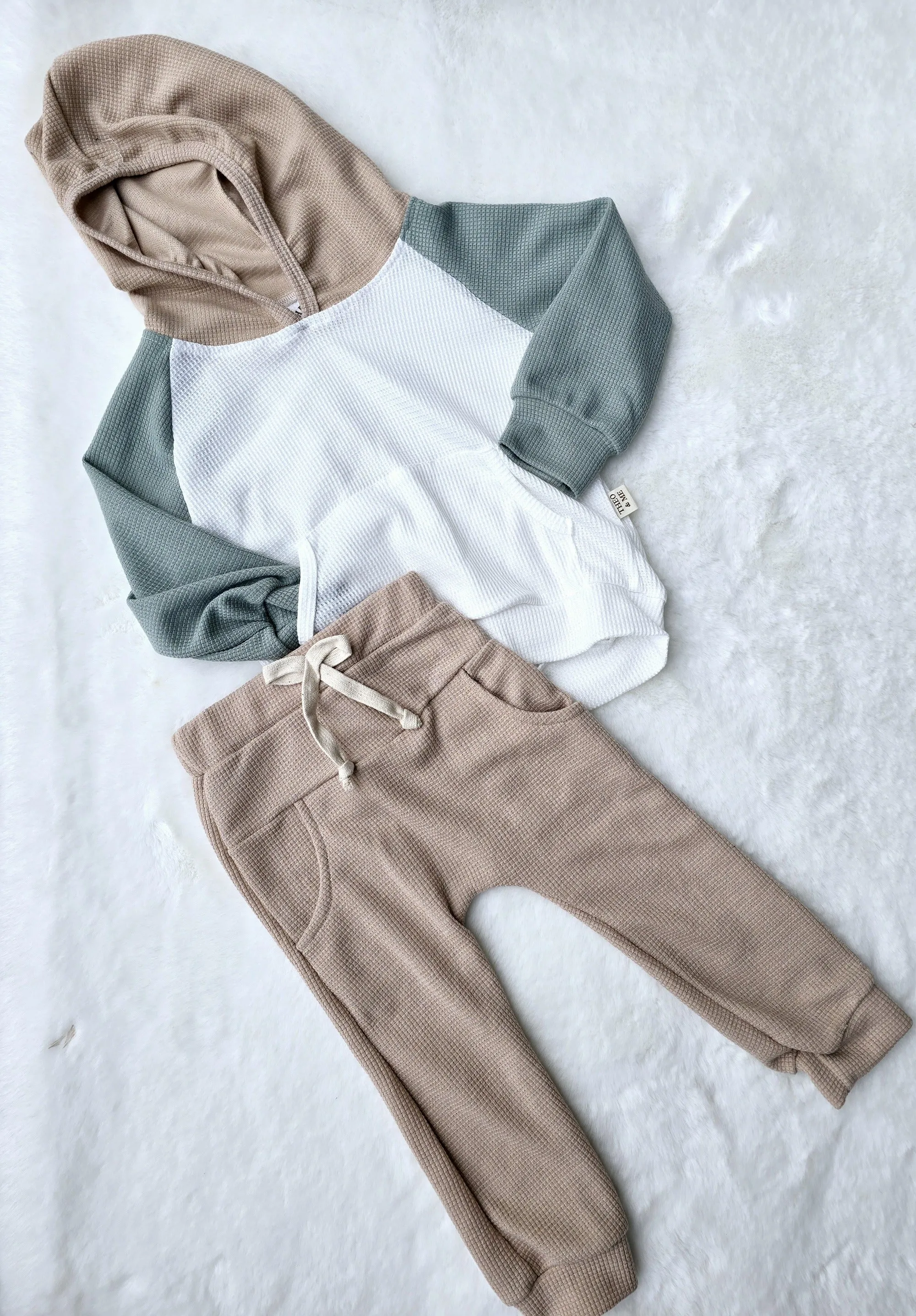 Boys 2 PC Set - Waffle Color Block Green White Brown Sweat Set sold by Roxie’s Picks