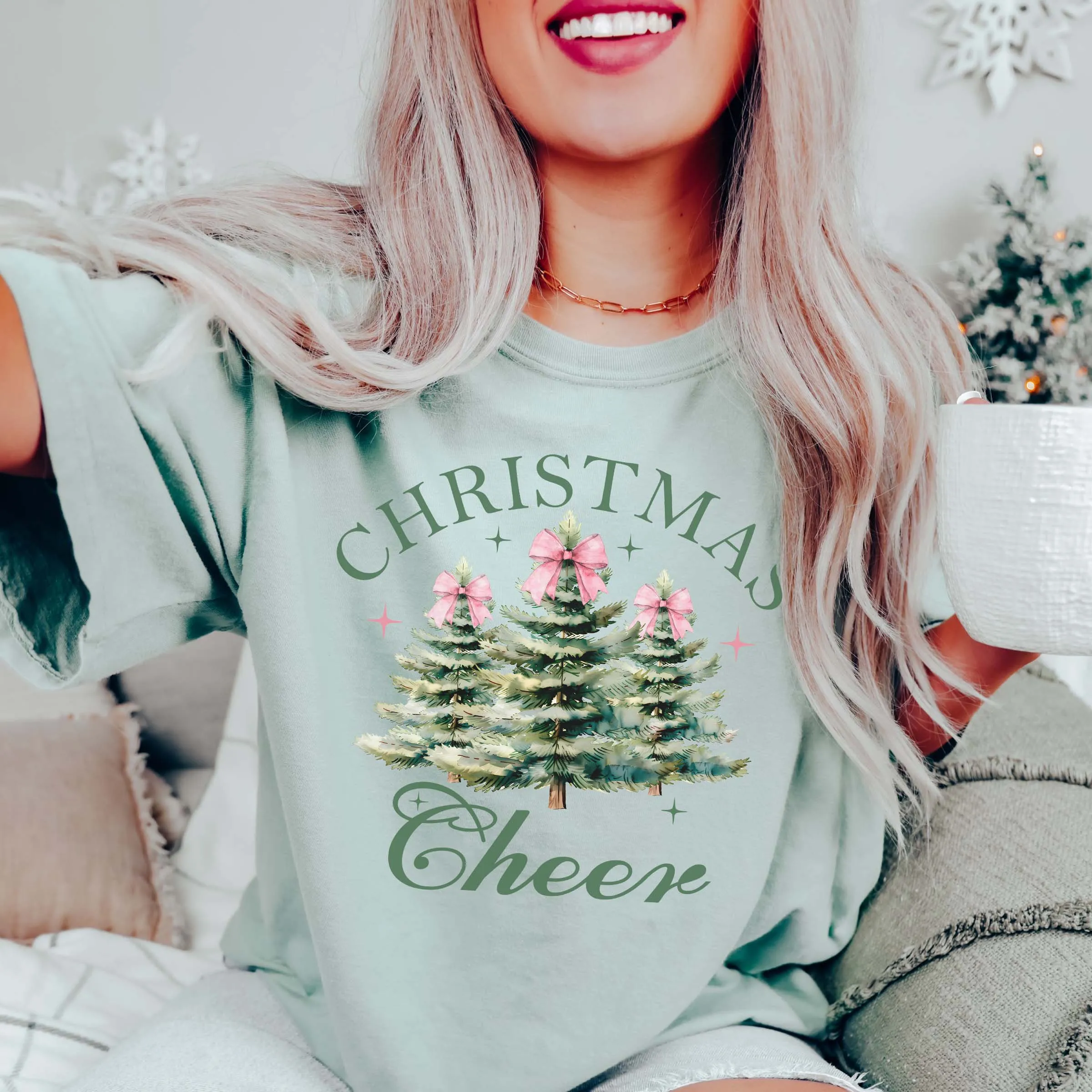 Christmas Cheer Watercolor Trees Comfort Color Graphic Tee sold by Roxie’s Picks product image thumbnail 3