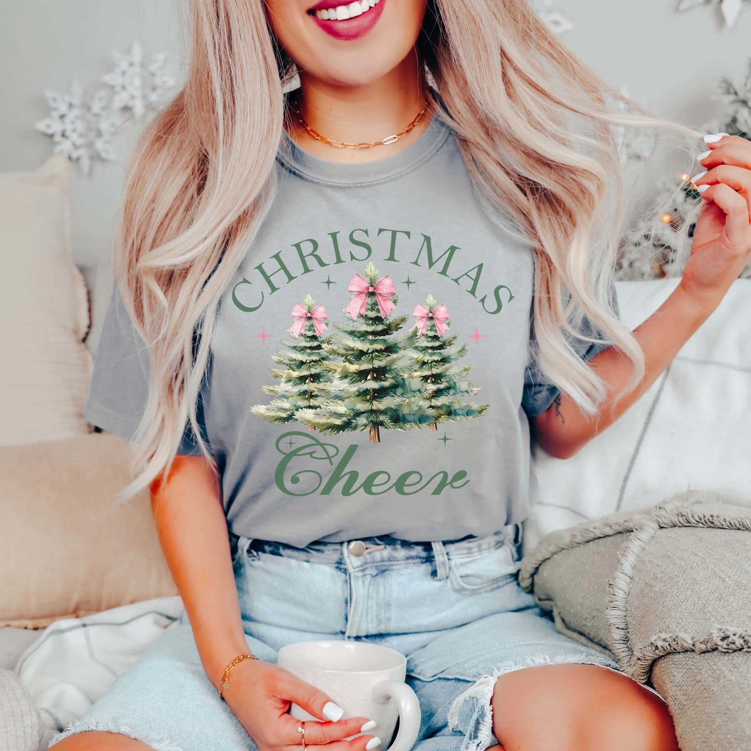 Christmas Cheer Watercolor Trees Comfort Color Graphic Tee sold by Roxie’s Picks product image thumbnail 4