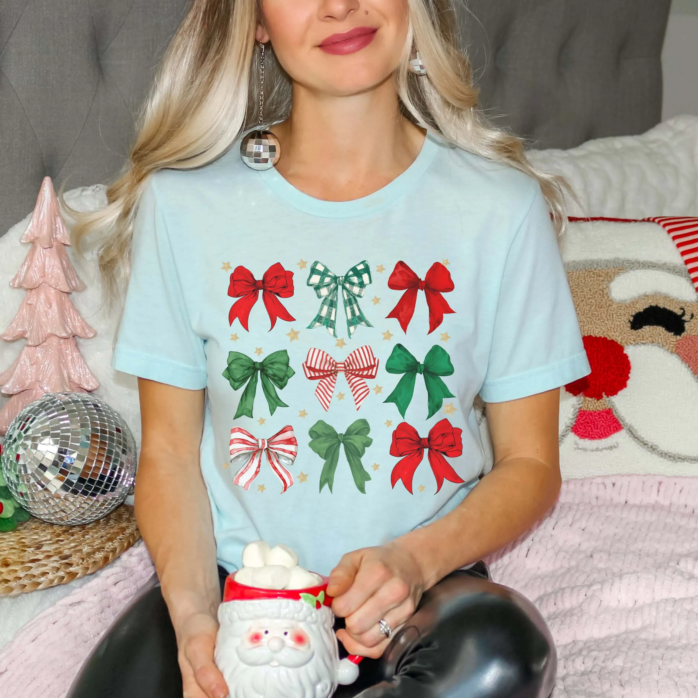Red & Green Christmas Bow Collage Bella Graphic Tee sold by Roxie’s Picks product image thumbnail 2