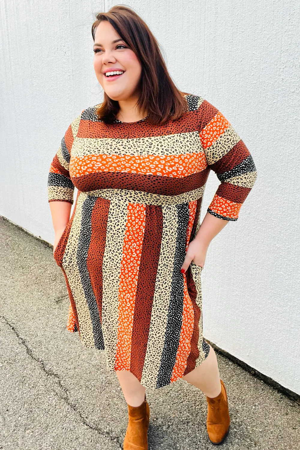 Taupe & Black Leopard Stripe Fit & Flare Dress (S-M) sold by Roxie’s Picks product image thumbnail 4