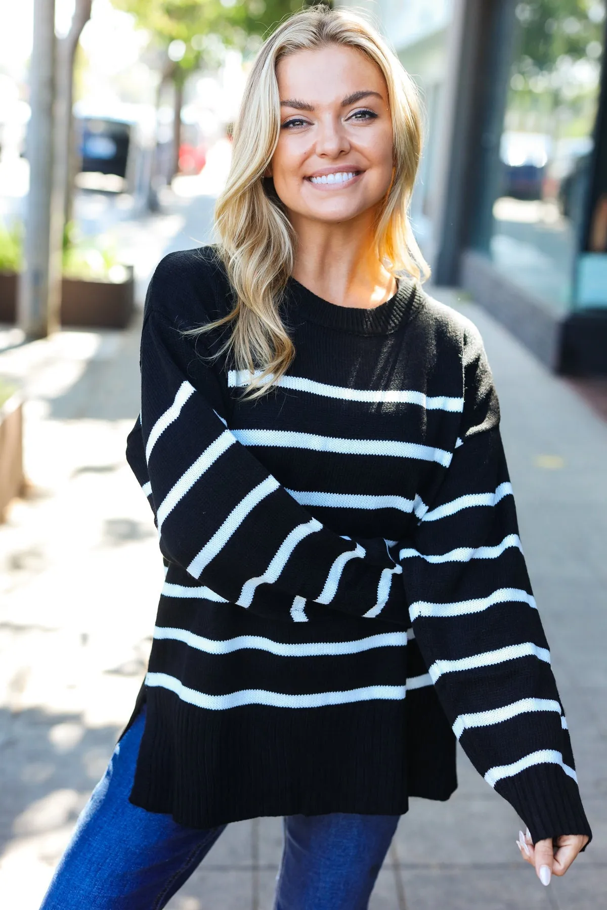 Stand Out Black Striped Oversized Knit Sweater sold by Roxie’s Picks product image thumbnail 2