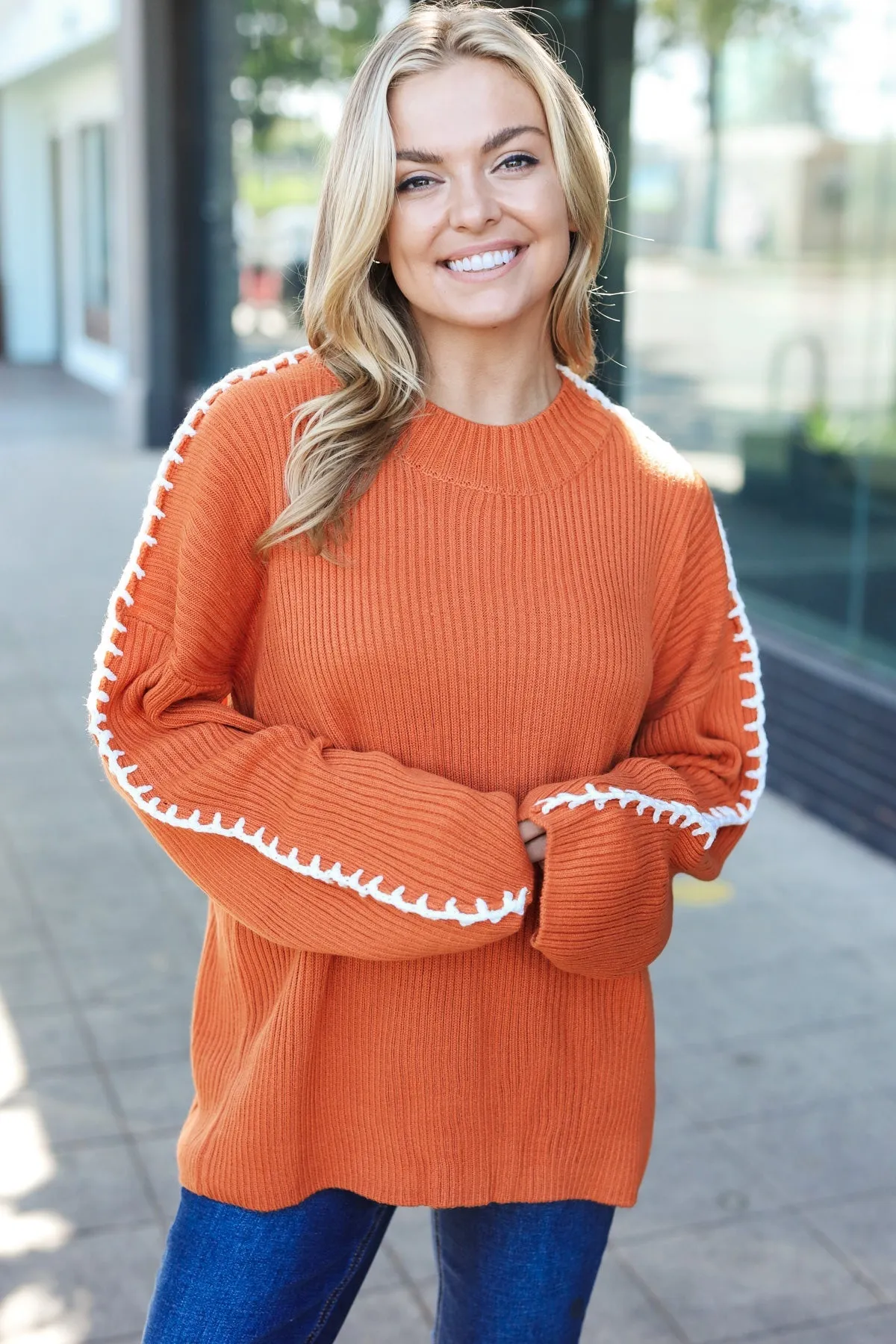 Rust Rib Knit Stitch Detail Oversized Sweater sold by Roxie’s Picks product image thumbnail 5