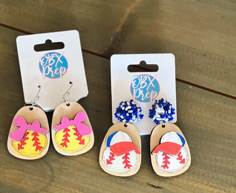 Baseball with Cap Hand Painted Wooden Dangle Multi Layer Earrings sold by Roxie’s Picks