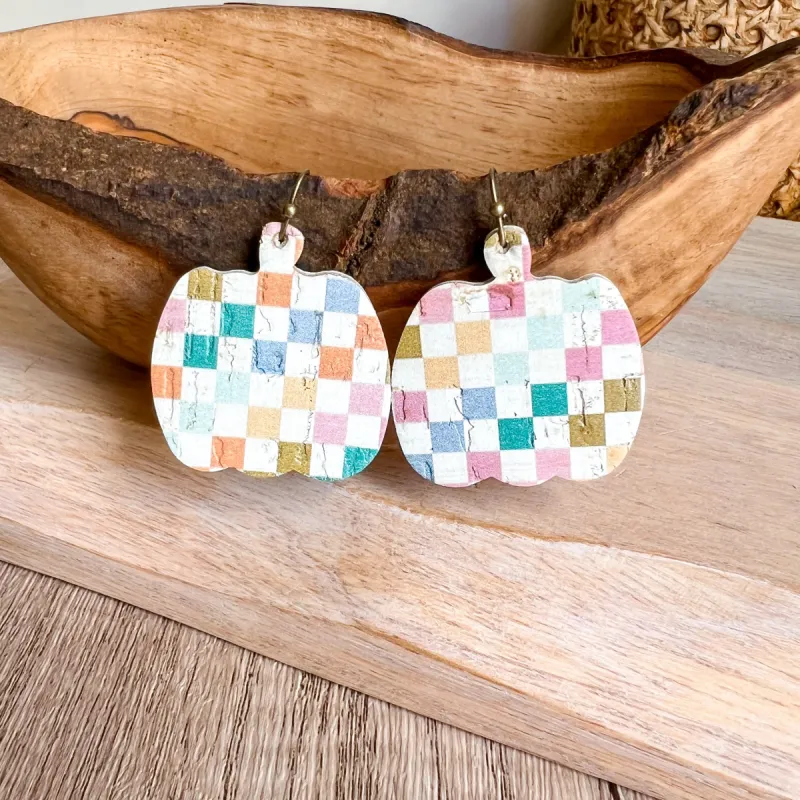 Colorful Checkered Pumpkin Earrings sold by Roxie’s Picks