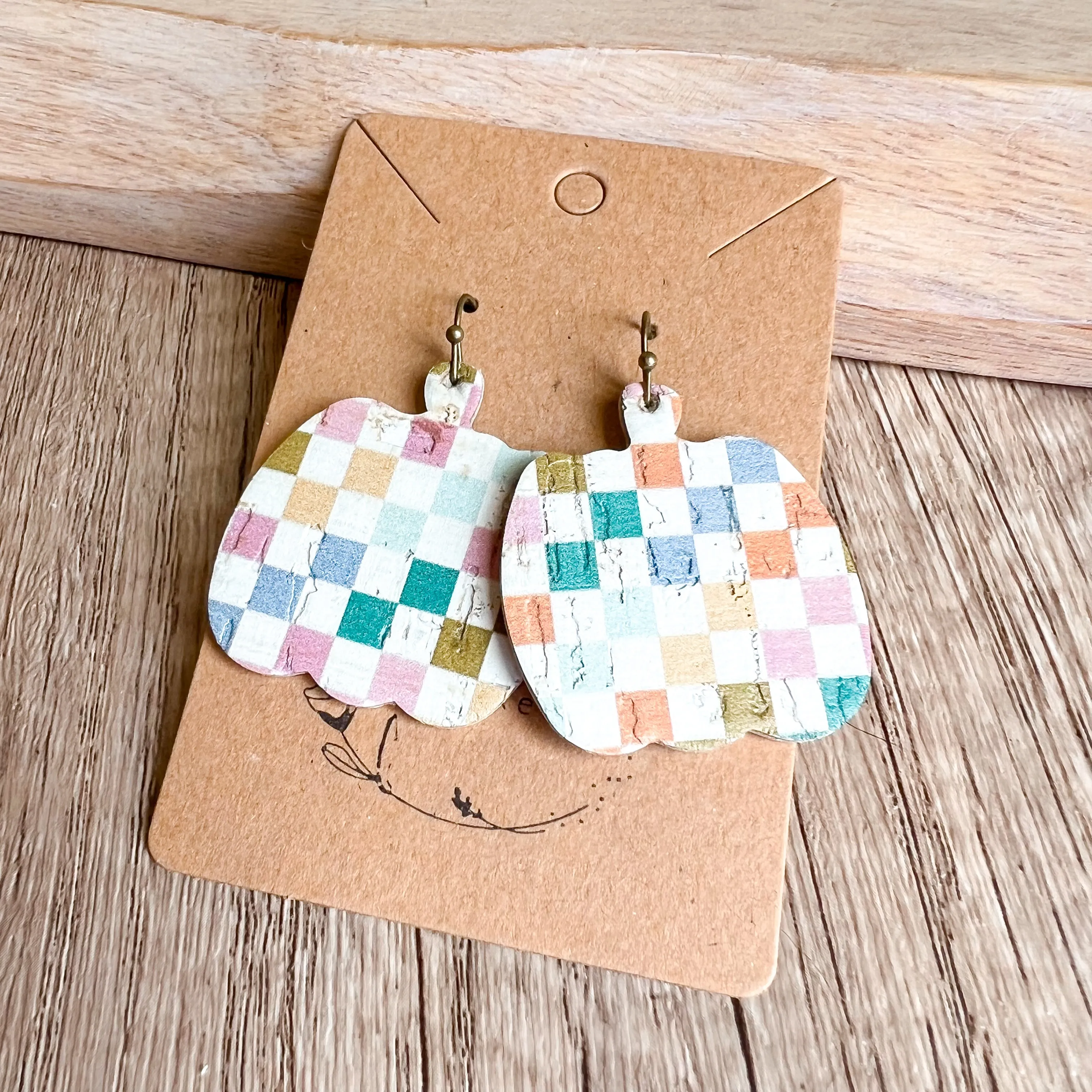 Colorful Checkered Pumpkin Earrings sold by Roxie’s Picks product image thumbnail 2