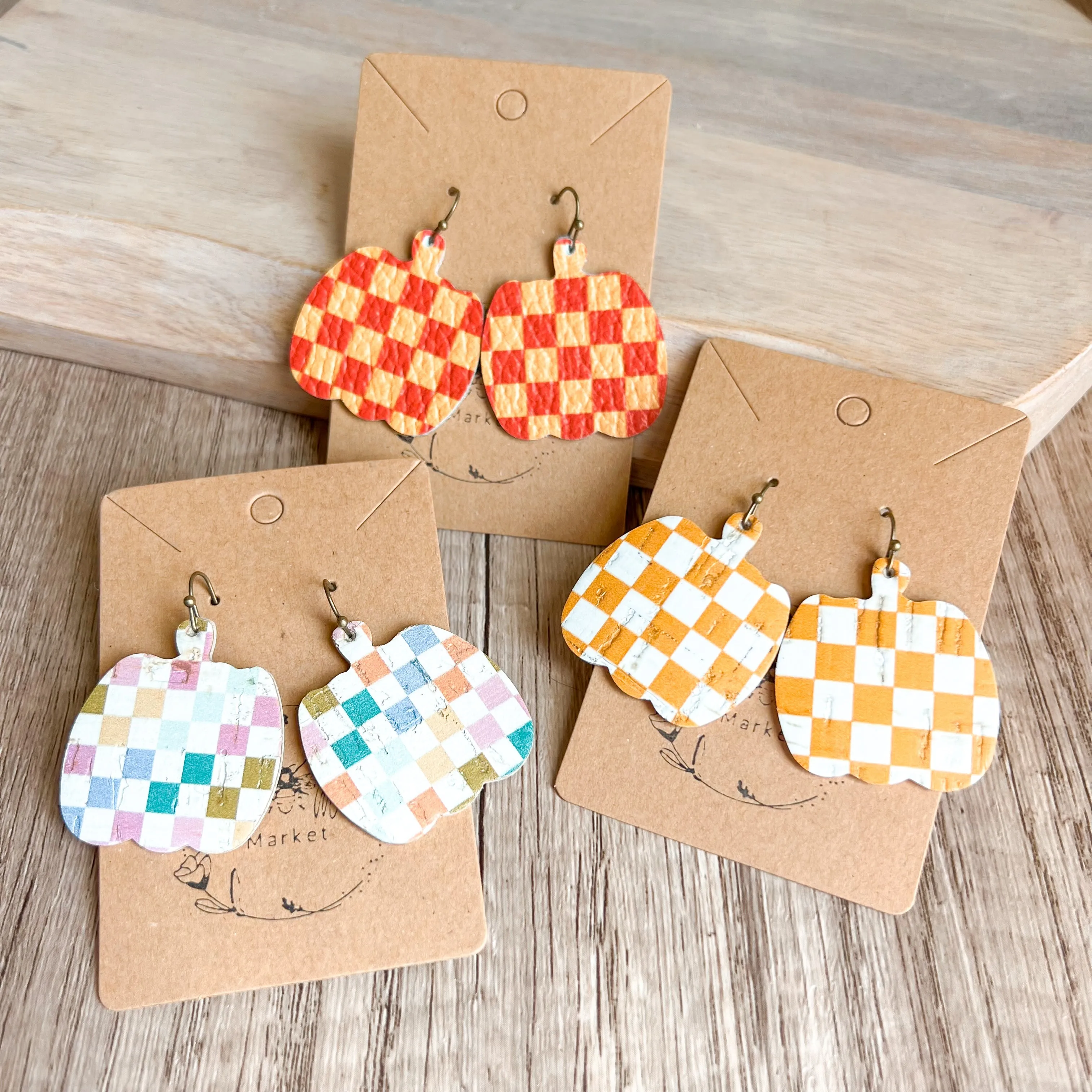 Colorful Checkered Pumpkin Earrings sold by Roxie’s Picks product image thumbnail 5