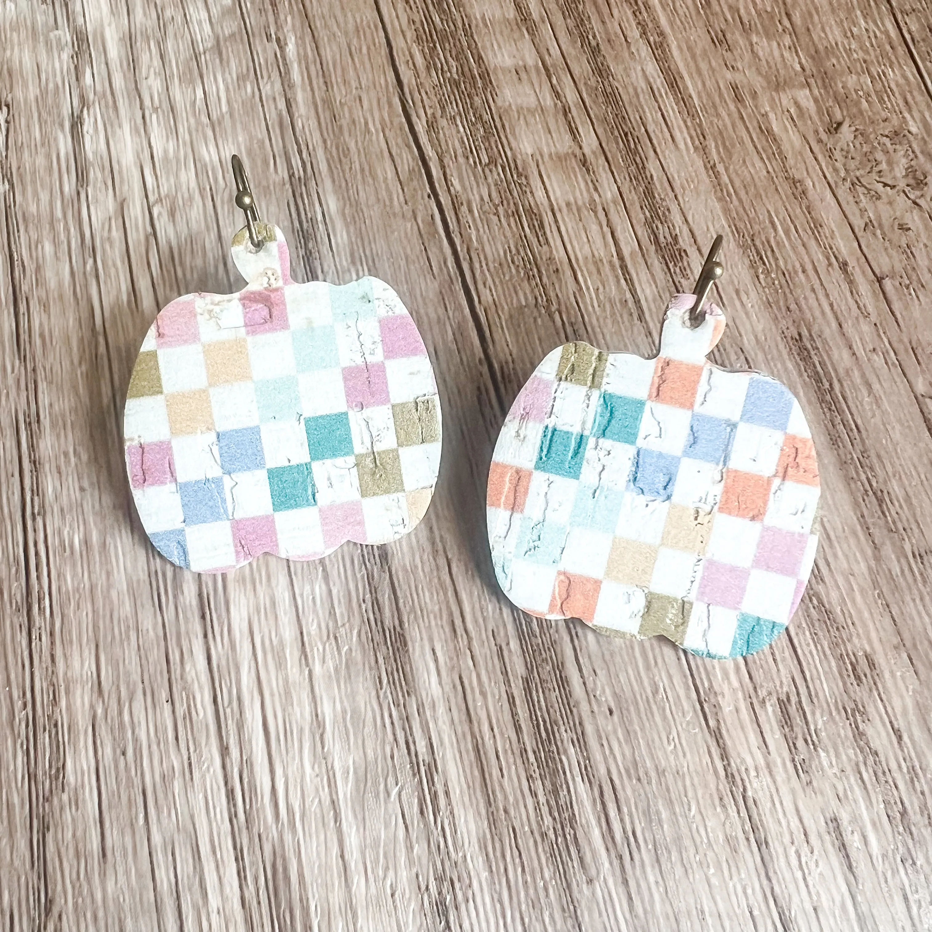 Colorful Checkered Pumpkin Earrings sold by Roxie’s Picks product image thumbnail 3