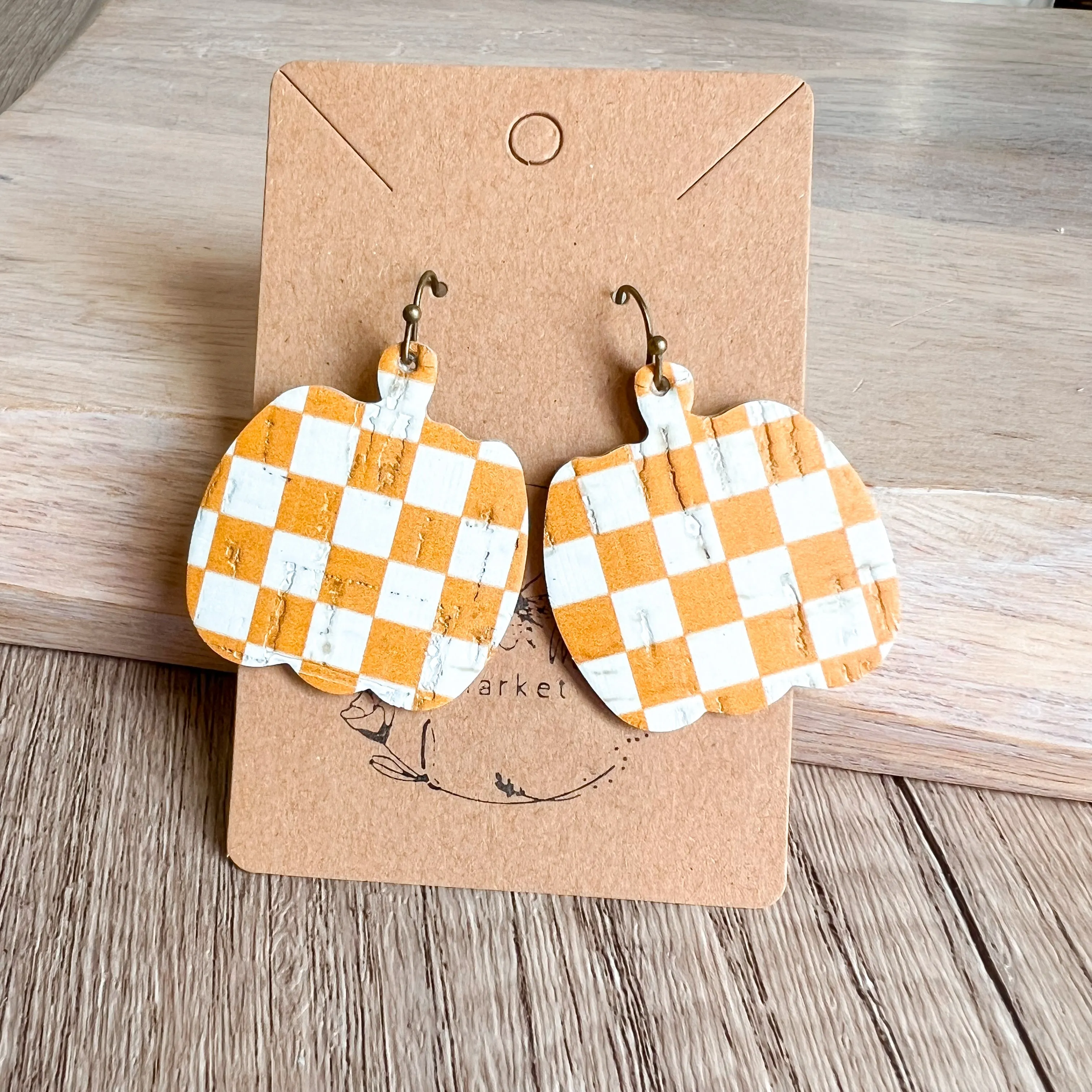 Orange Checkered Pumpkin Earrings sold by Roxie’s Picks