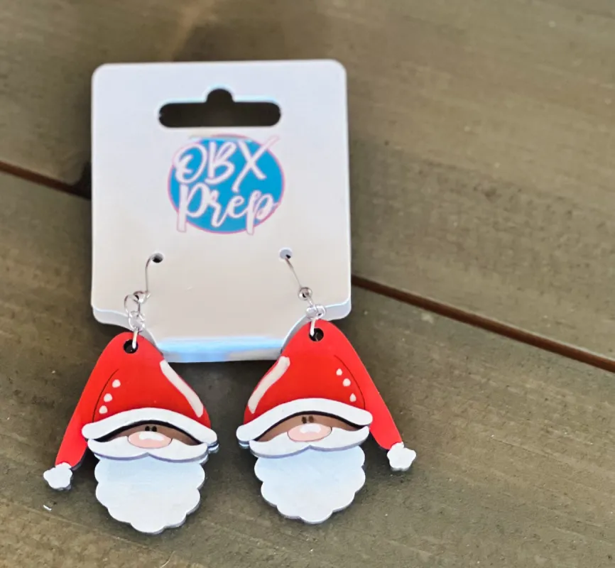 Santa Claus Christmas Hand Painted Wooden Dangle Multi Layer Earrings made by Roxie’s Picks