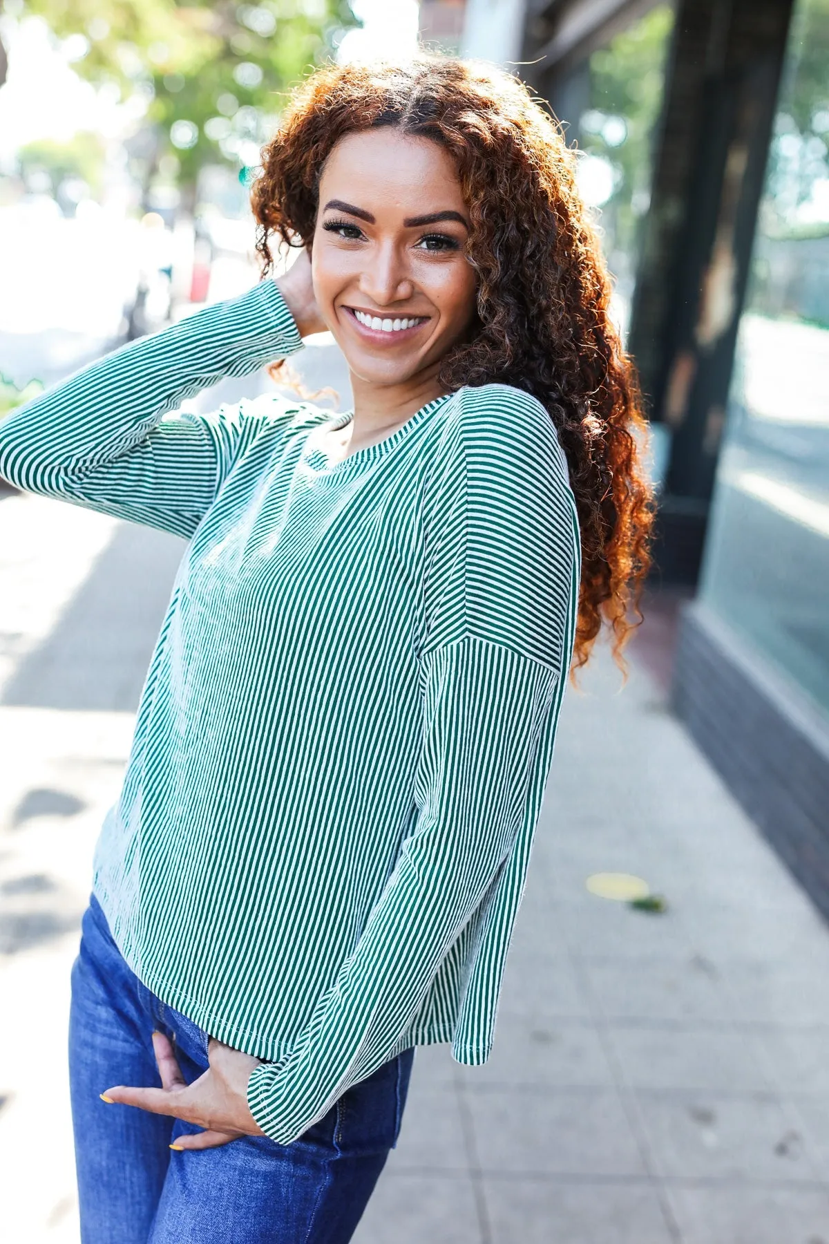 Hello Beautiful Green Rib Dolman Cropped Sweater Top sold by Roxie’s Picks product image thumbnail 4
