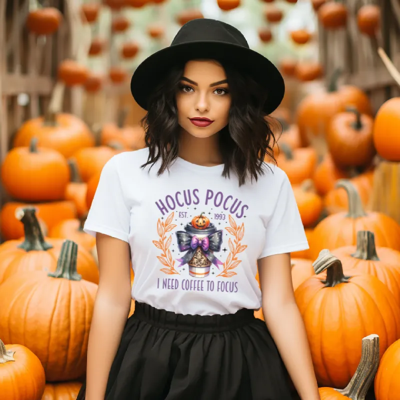 Hocus Pocus I Need Coffee to Focus Halloween Graphic Tee made by Roxie’s Picks