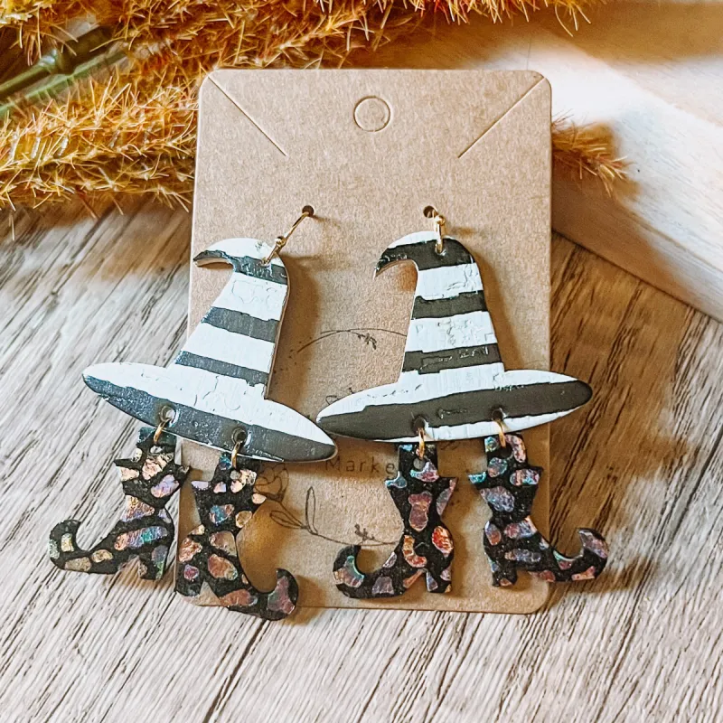 Black & White Stripe Prism Witch Earrings sold by Roxie’s Picks