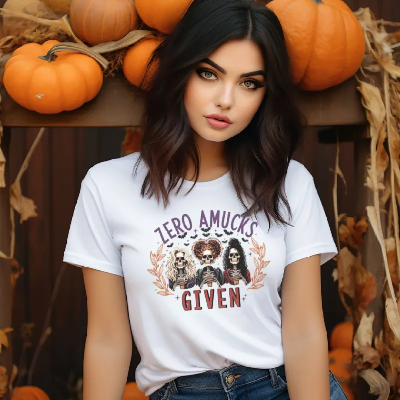 Zero Amucks Given Halloween Graphic Tee made by Roxie’s Picks