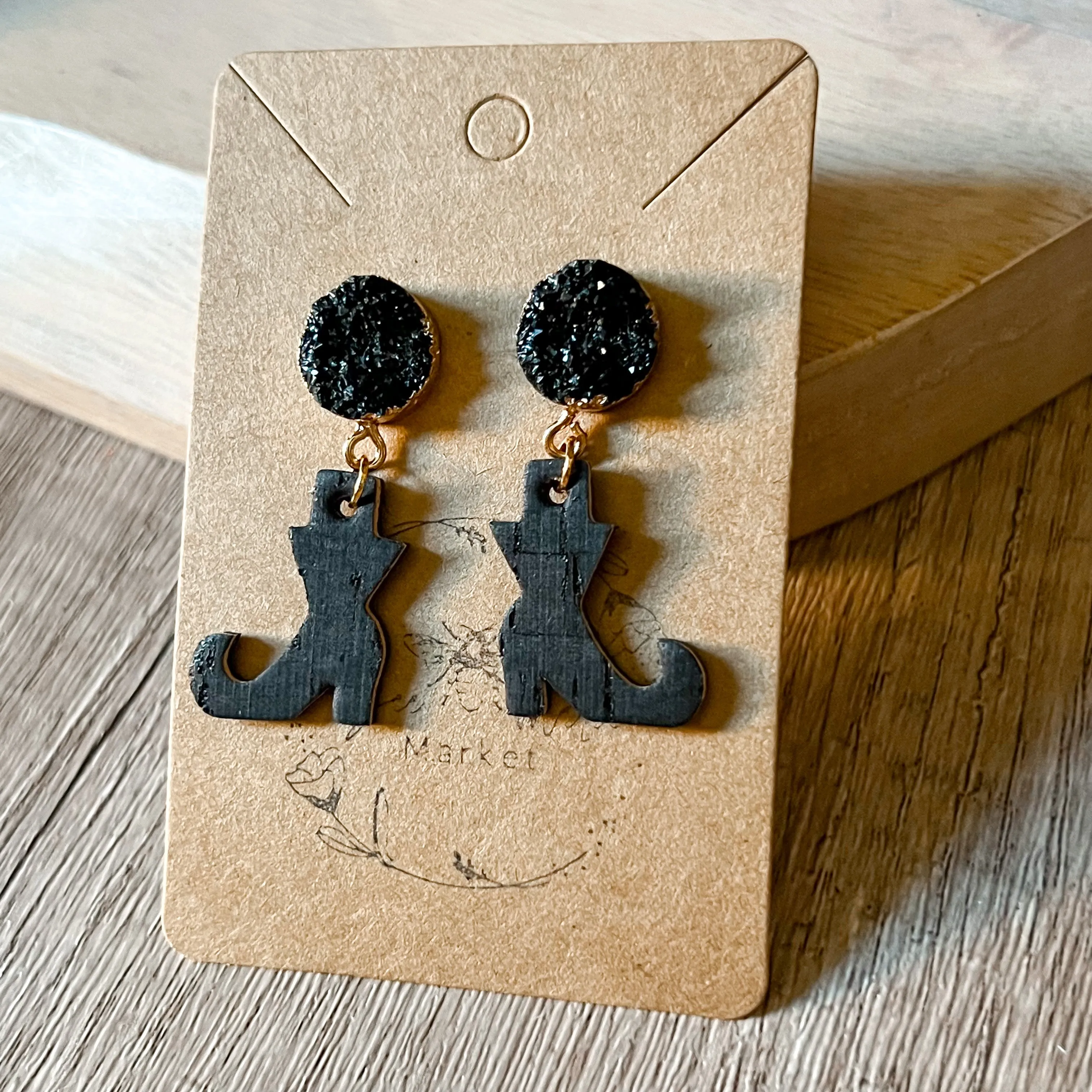 Black Druzy Witch Leather Boot Earrings sold by Roxie’s Picks product image thumbnail 4