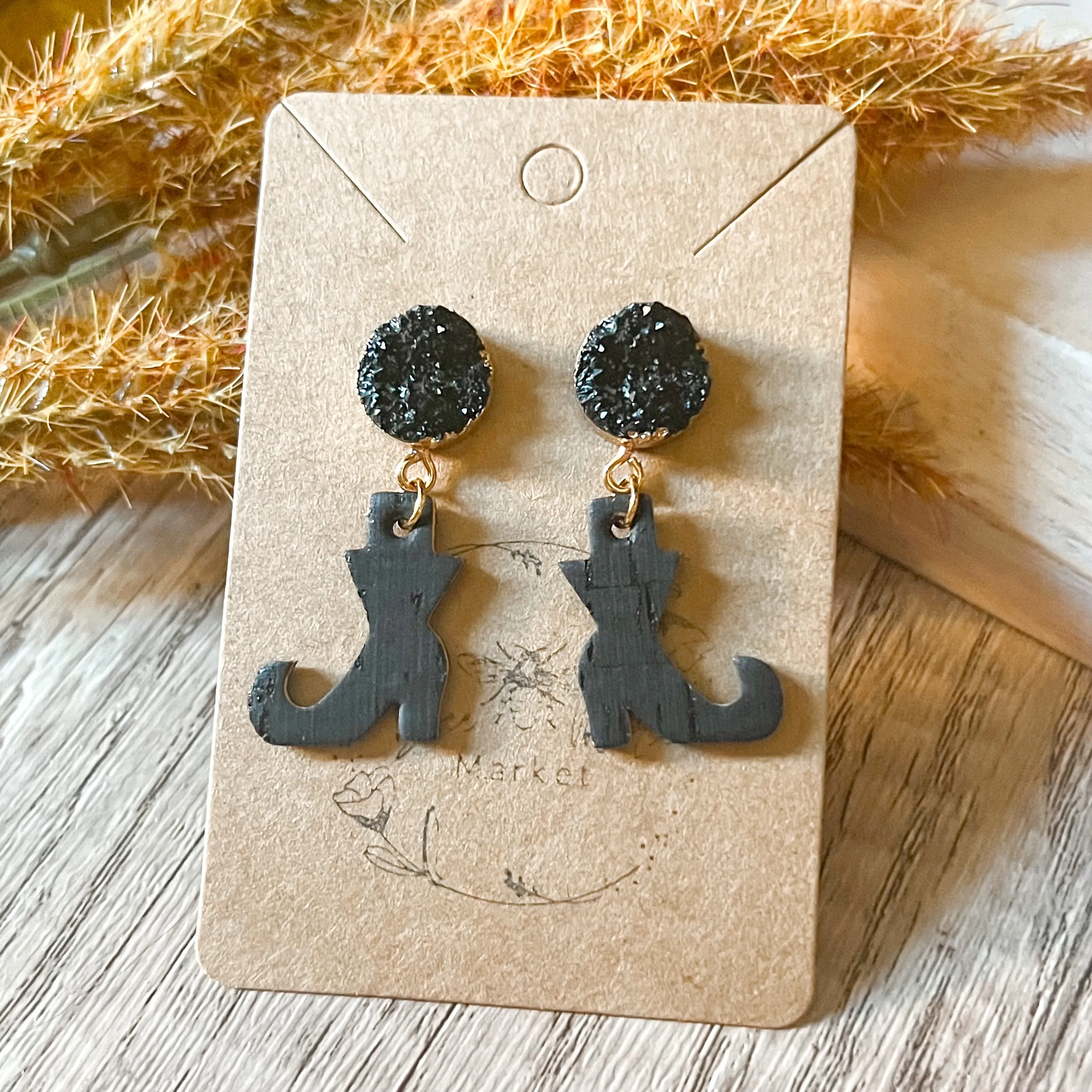 Black Druzy Witch Leather Boot Earrings sold by Roxie’s Picks product image thumbnail 2