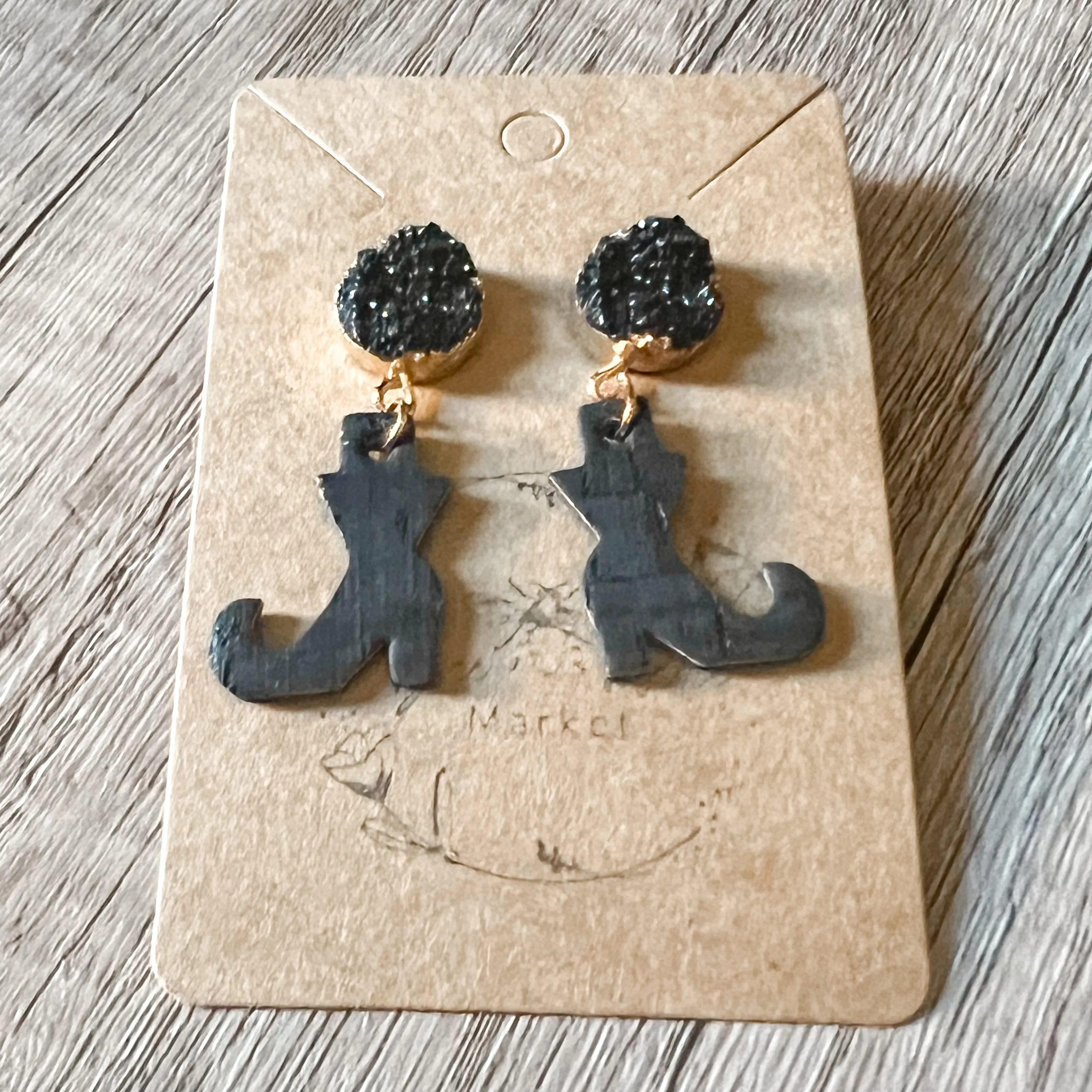 Black Druzy Witch Leather Boot Earrings sold by Roxie’s Picks product image thumbnail 3