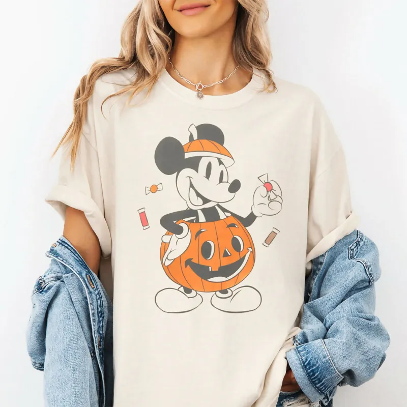 Vintage Mickey Pumpkin Cute Halloween Graphic Tee sold by Roxie’s Picks
