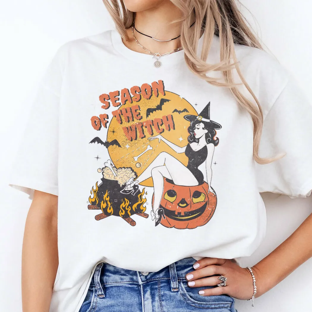 Vintage Season Of The Witch Halloween Graphic Tee sold by Roxie’s Picks