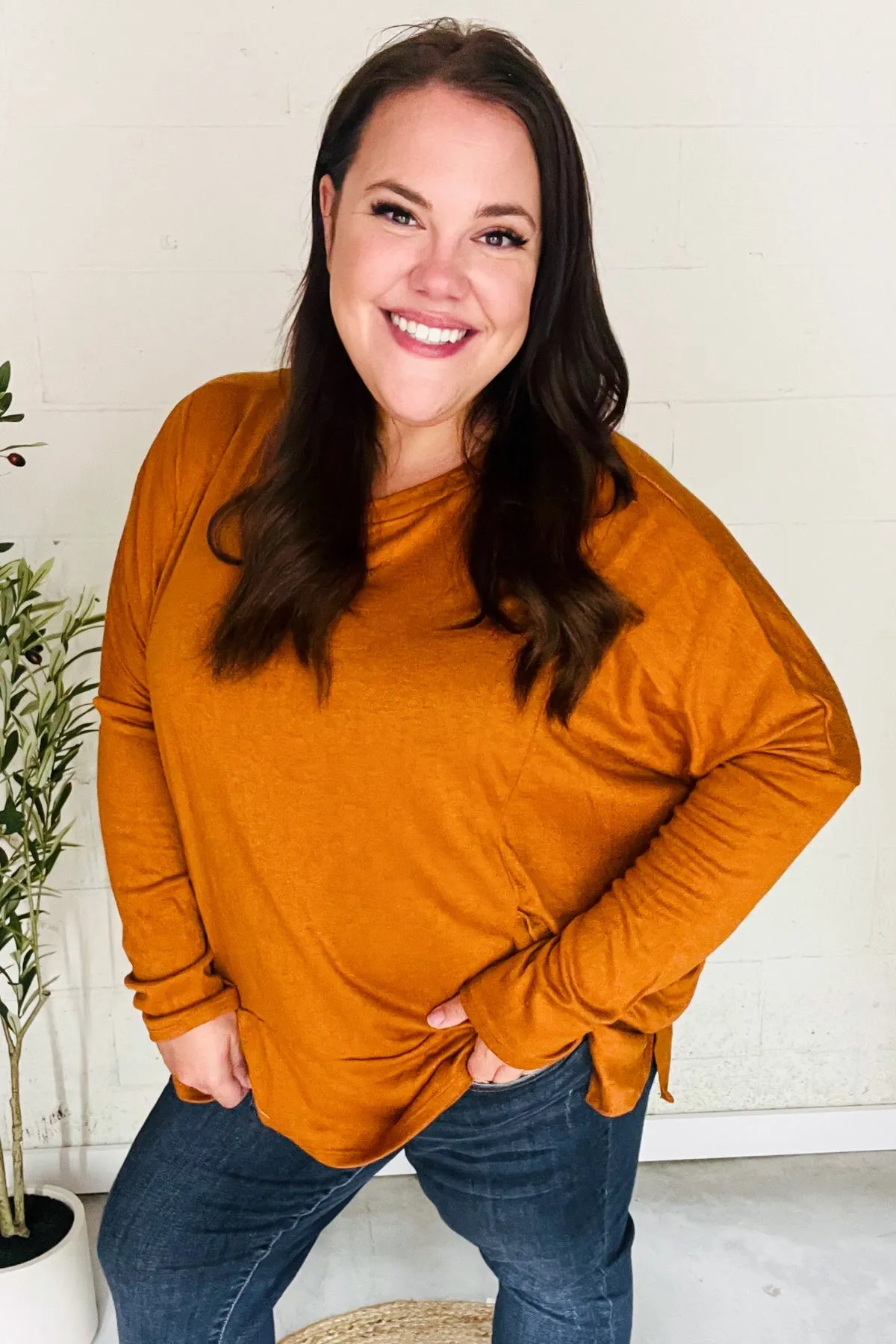 Rust Hacci Dolman Pocketed Sweater Top sold by Roxie’s Picks