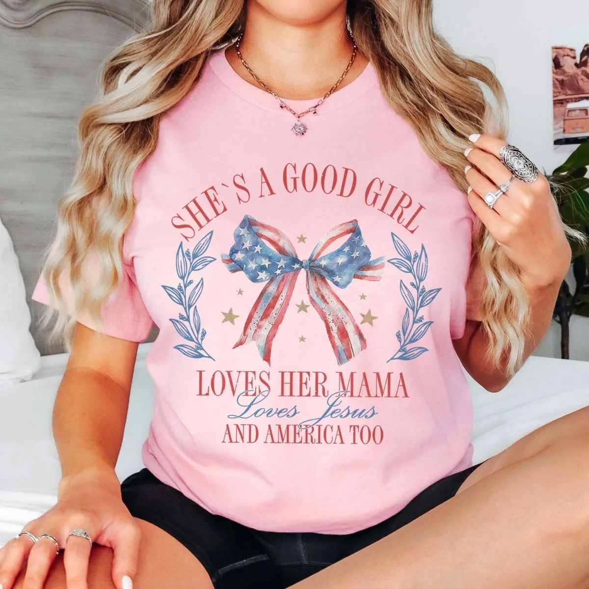 She's A Good Girl Bow Graphic Tee sold by Roxie’s Picks product image thumbnail 2
