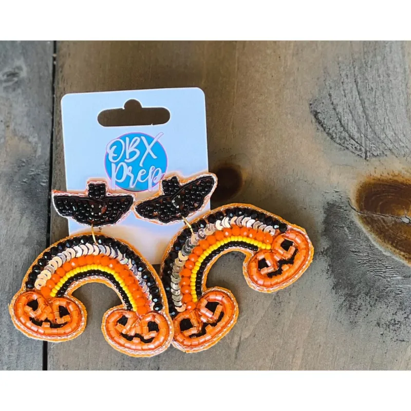 Halloween Rainbow With Pumpkin Seed Bead Drop Earrings sold by Roxie’s Picks