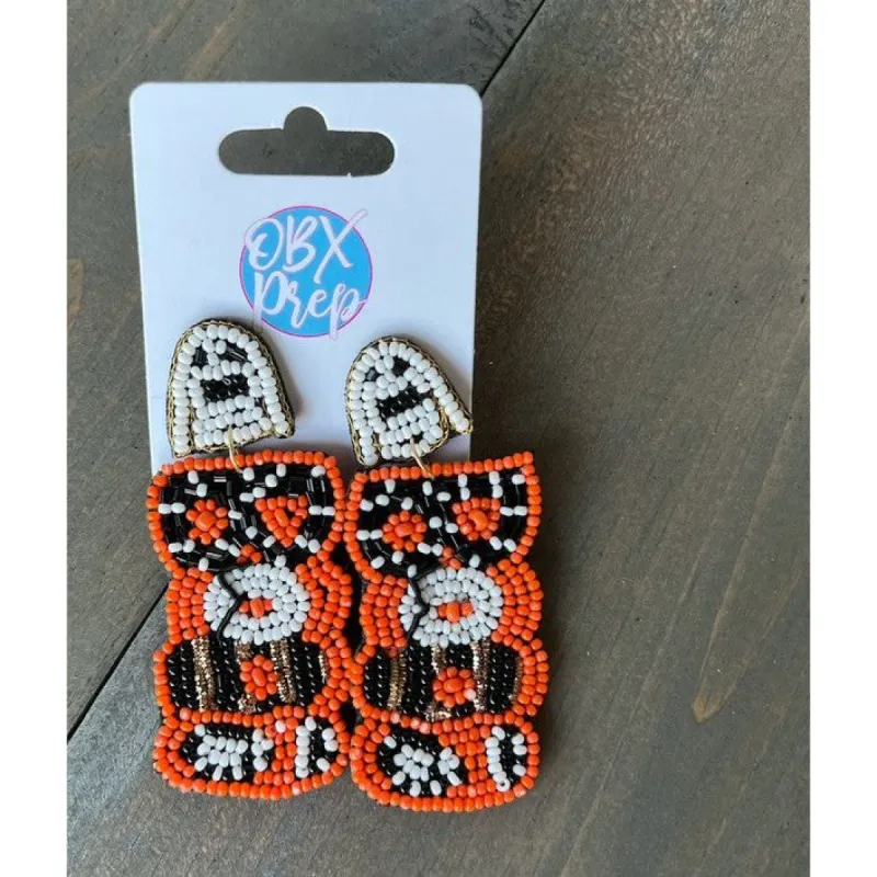 Halloween Boo Ghost Seed Bead Drop Earrings sold by Roxie’s Picks