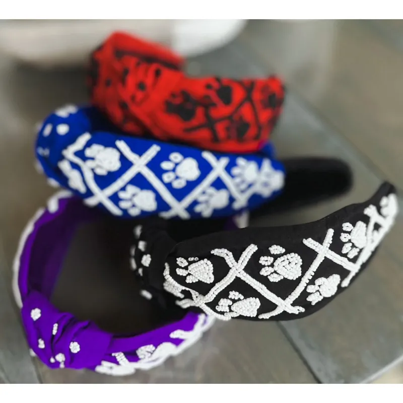 Paw Print Seed Beaded Team Spirit Top Knot Headband sold by Roxie’s Picks