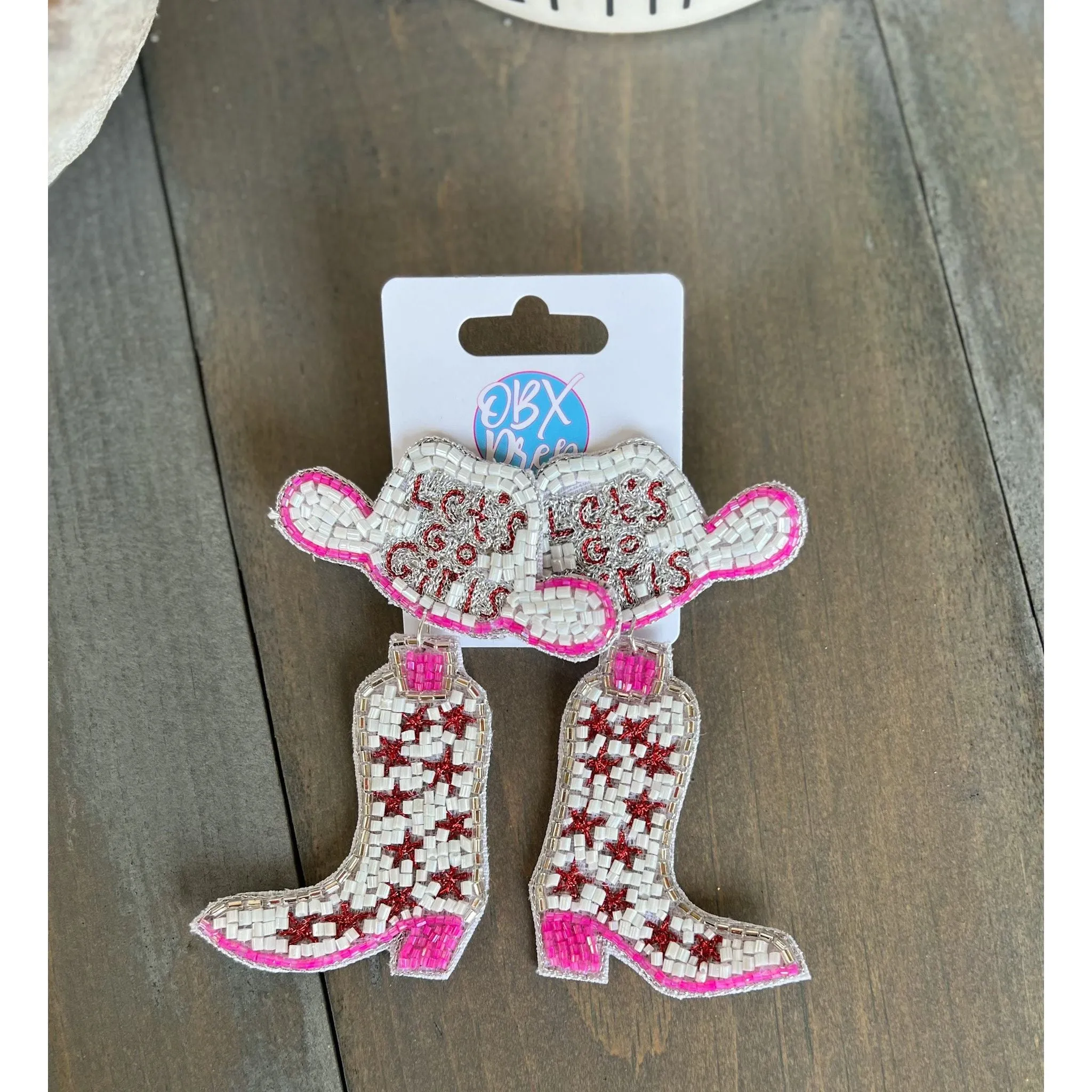 Let's Go Girls Cowgirl Boots and Hat Seed Beaded Dangle Earrings sold by Roxie’s Picks product image thumbnail 2