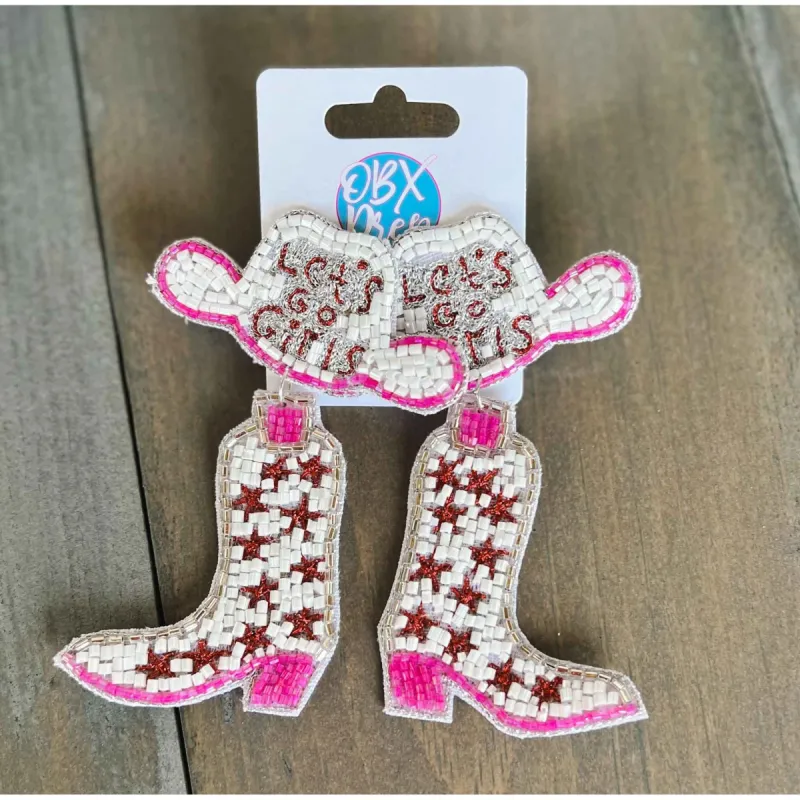 Let's Go Girls Cowgirl Boots and Hat Seed Beaded Dangle Earrings sold by Roxie’s Picks