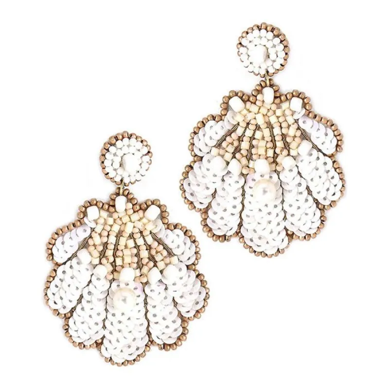 SeaShell Seed Bead & Pearl Drop Earrings sold by Roxie’s Picks