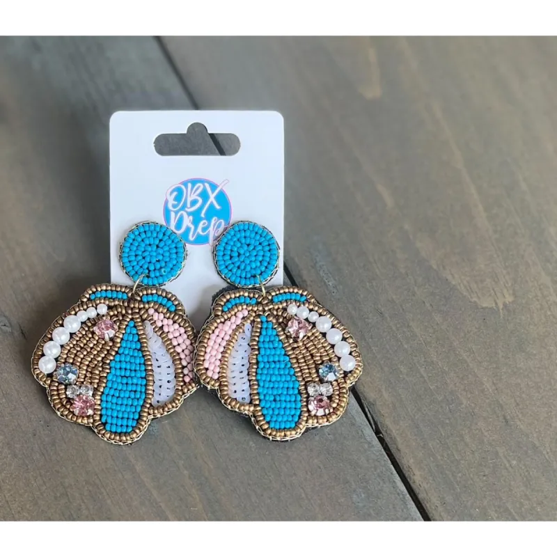 Seascape SeaShell Seed Bead & Pearl Drop Earrings sold by Roxie’s Picks